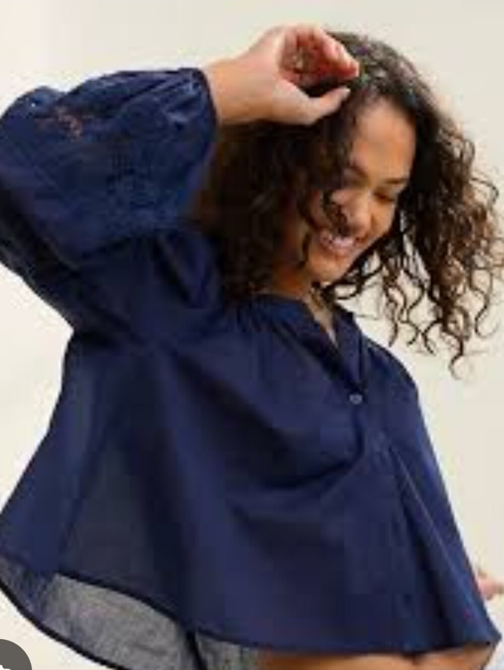 Aerie Coolsprins Crochet Shirt Women’s Mediuml Navt Cottage Peasant Blouse